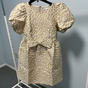 GB Girls Textured Gold Dress with Bow